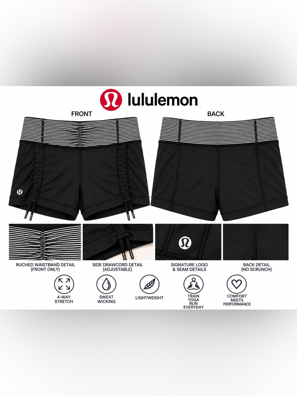 🖤 Lululemon Run: Speed Shorts — Black/White Stripe | Size 4